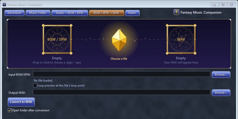 Fantasy Radio Companion's BGW/SPW to WAV converter